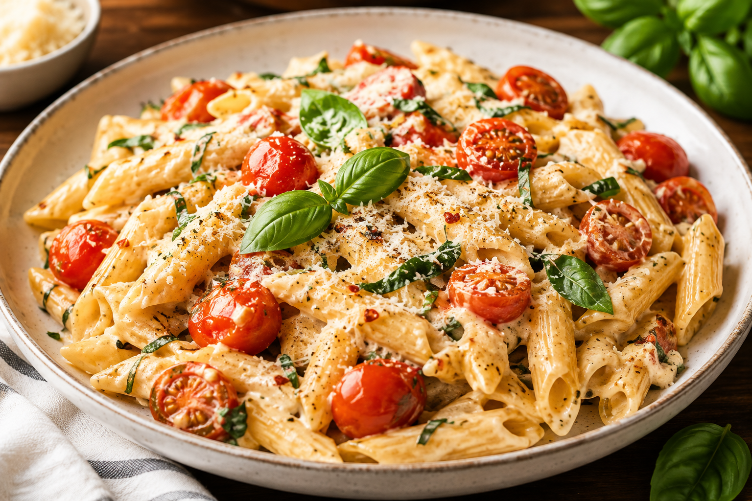Creamy Garlic Parmesan Pasta with Cherry Tomatoes